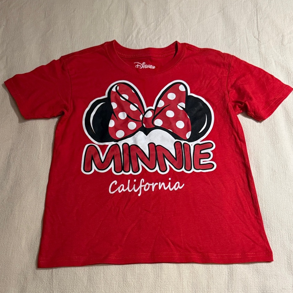 Disney Red Minnie Graphic Tee with Polka Dot Bow